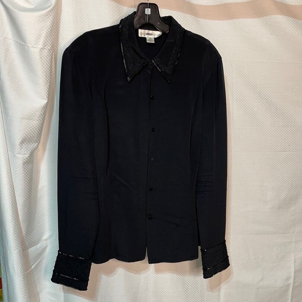 Casual corner 10 black beaded đŻsilk blouse euc